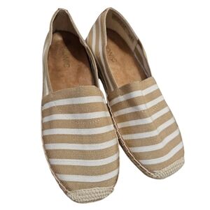 Vionic Valeri Tan and White Slip On Beach Coastal Espadrilles Womens
